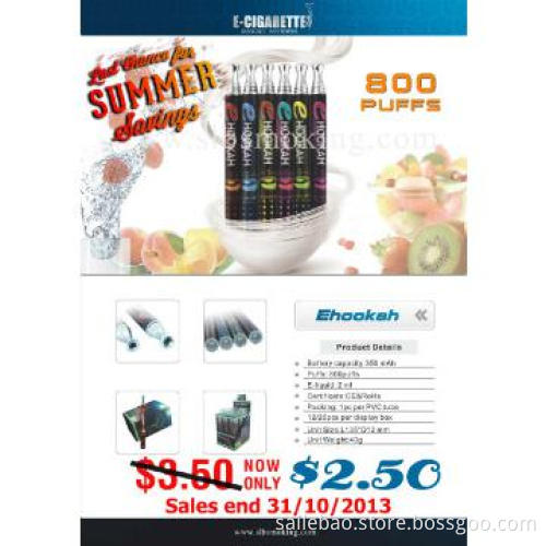 2013 new product  pdisposable ecigarette  with 800 puffs e hookah pen